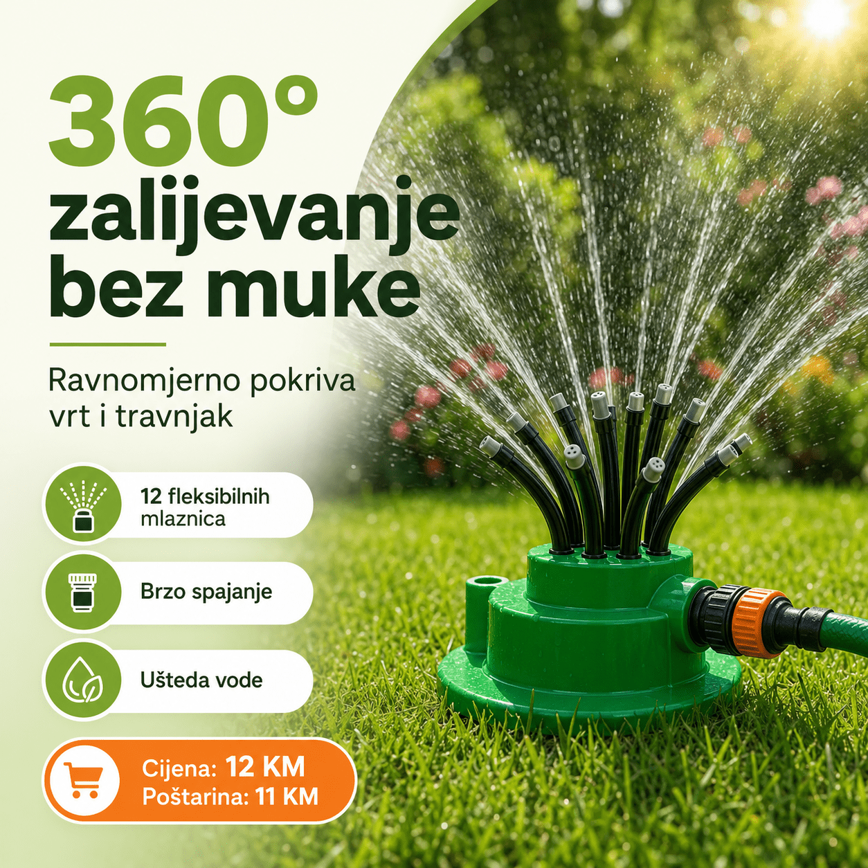 Multifunkcionalna 360° Prskalica za Zalijevanje Vrtova – Uređenje Bašte i Dvorišta – – slika 2