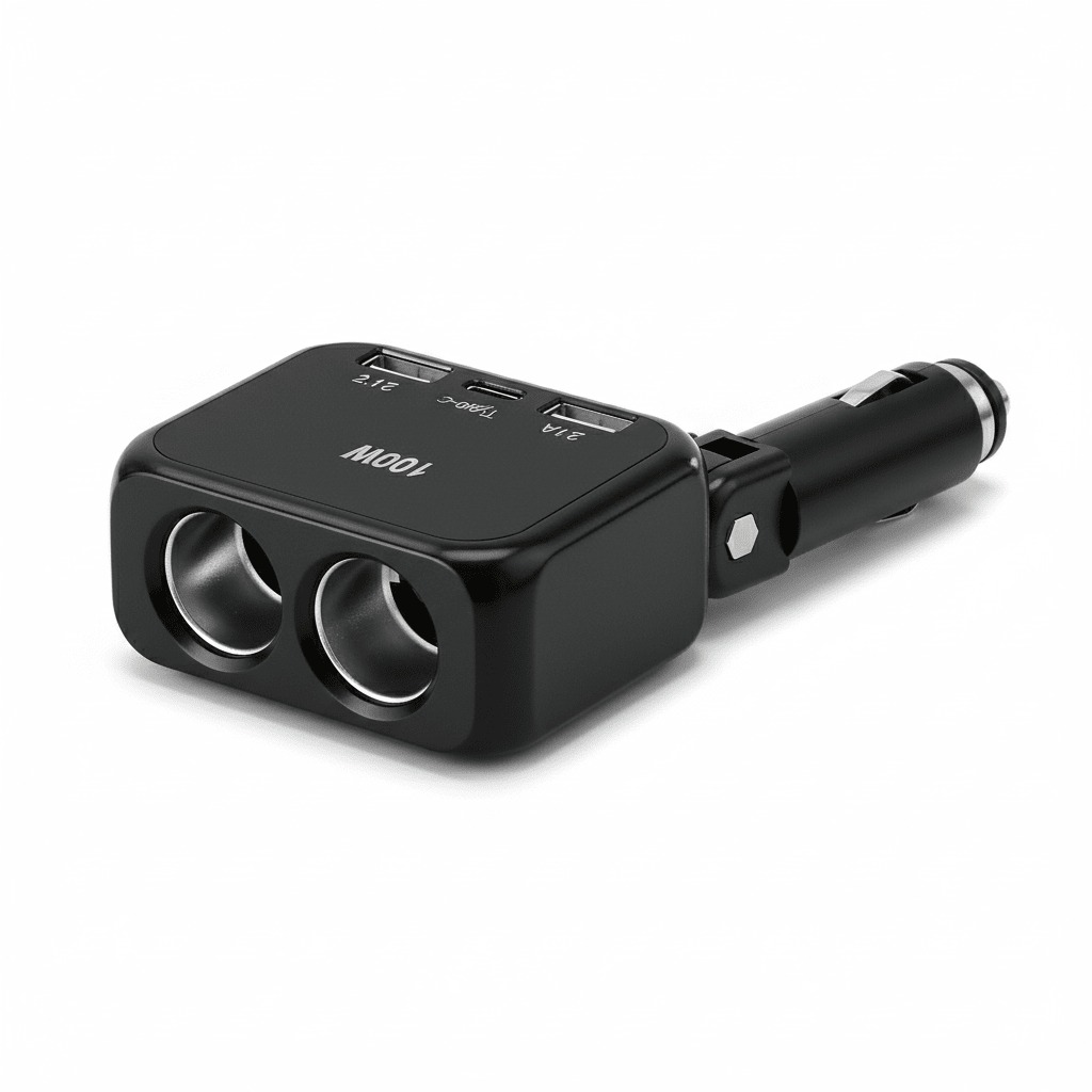 Multifunkcionalni Auto Adapter 100W sa 2 Utičnice i USB Portovima – Auto oprema – Crna – slika 1