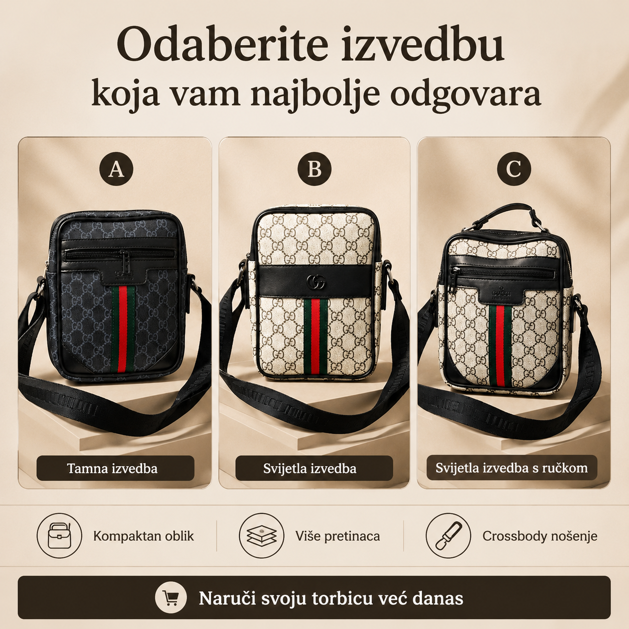 Muška crossbody torbica u tamnoj i svijetlim izvedbama
