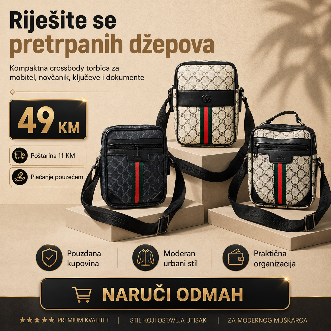 Muška premium crossbody torbica, cijena 49 KM