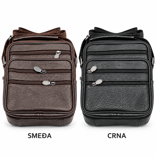 Muška torba preko ramena s prednjim džepovima – Torbe preko ramena – Crna – slika 1