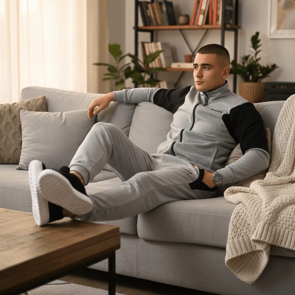 Muška Trendi Trenerka - Siva i Crna Kombinacija – Muška odjeća – S – slika 3