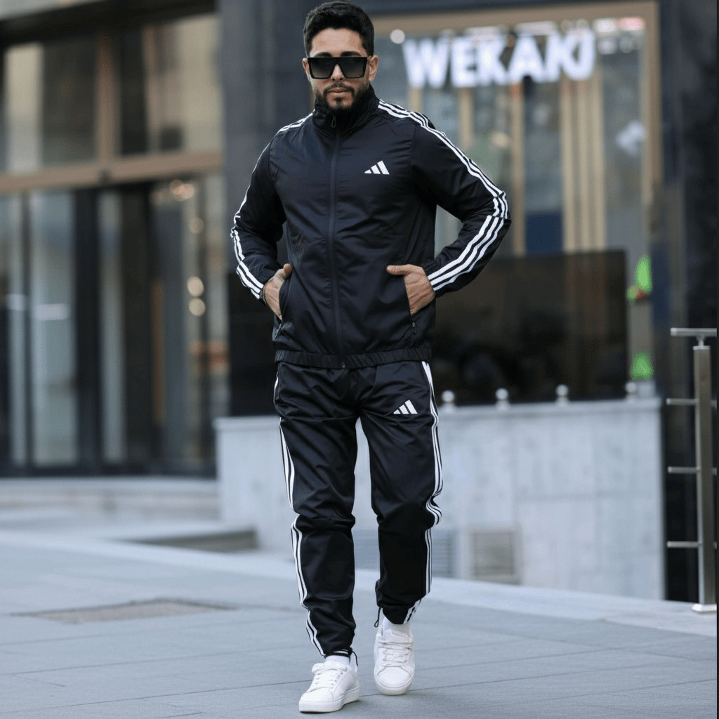 Muška Trenerka Crna sa Bijelim Prugama – Muška Trenerka – Crna S – slika 1