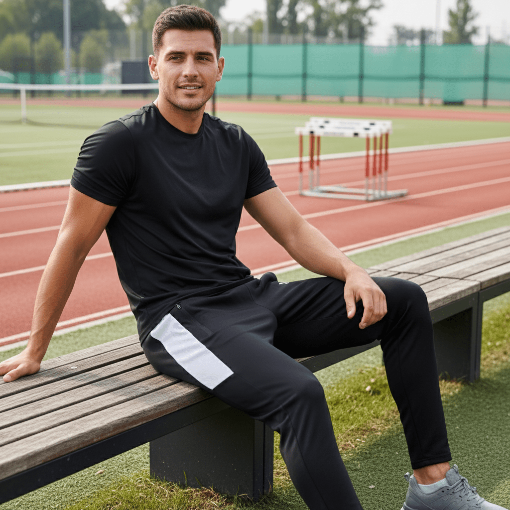 Muška Trenerka Donji Dio - Crno - Bijeli Stil sa Sportskim Logom – Sportska odjeća – S – slika 5