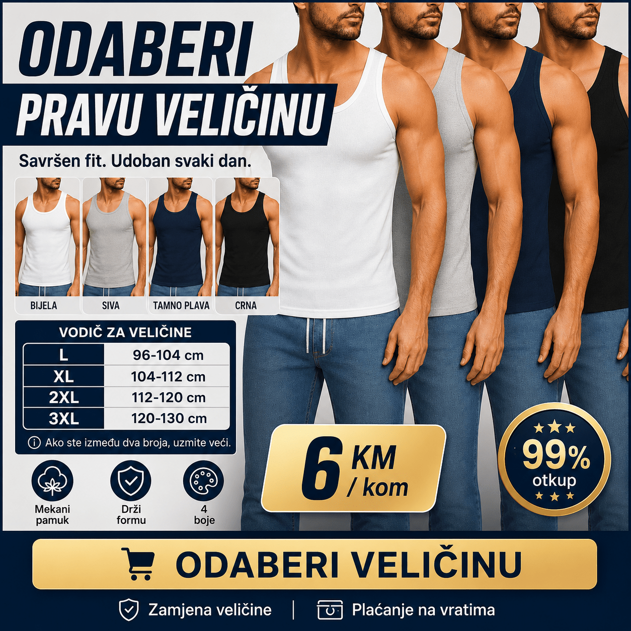 Muške potkošulje – Čarape i Donje Rublje – Crna XL – slika 5