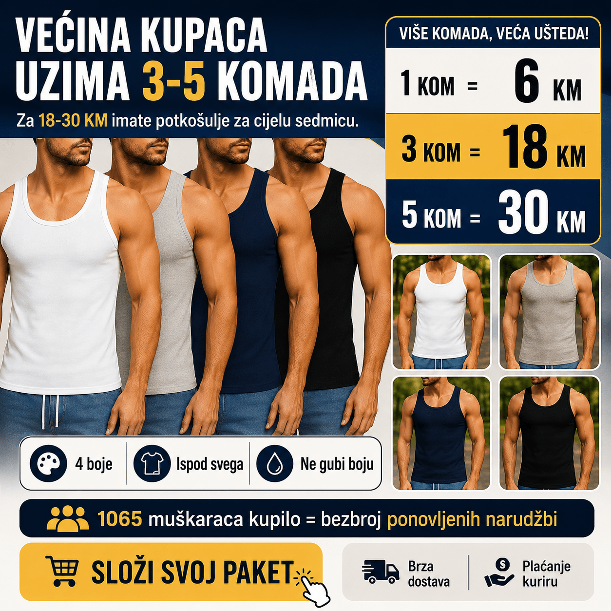 Muške potkošulje – Čarape i Donje Rublje – Crna XL – slika 6