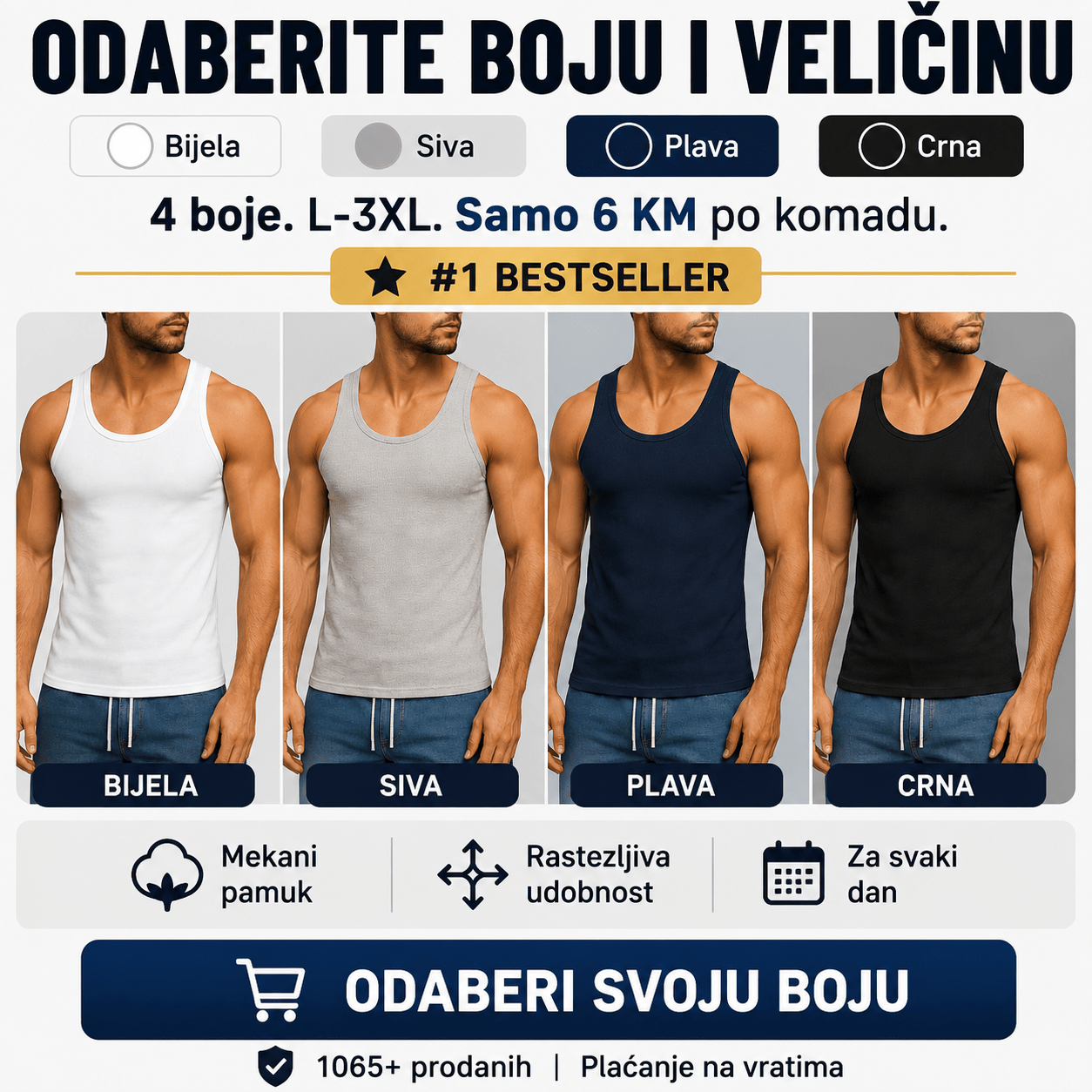 Muške potkošulje – Čarape i Donje Rublje – Crna XL – slika 4