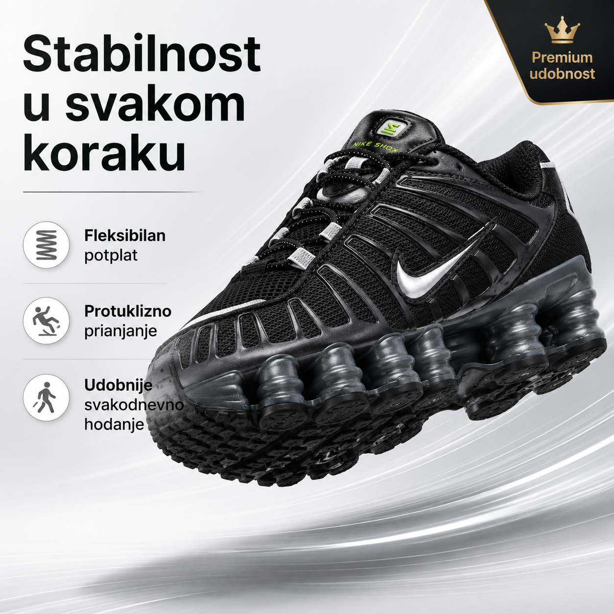 Muške Premium Crne Sportske Tenisice s Bijelim Detaljima – prikaz 3