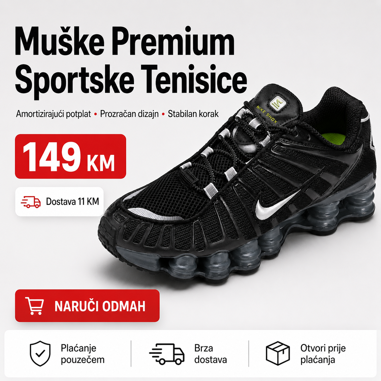 Muške Premium Crne Sportske Tenisice s Bijelim Detaljima – prikaz 6