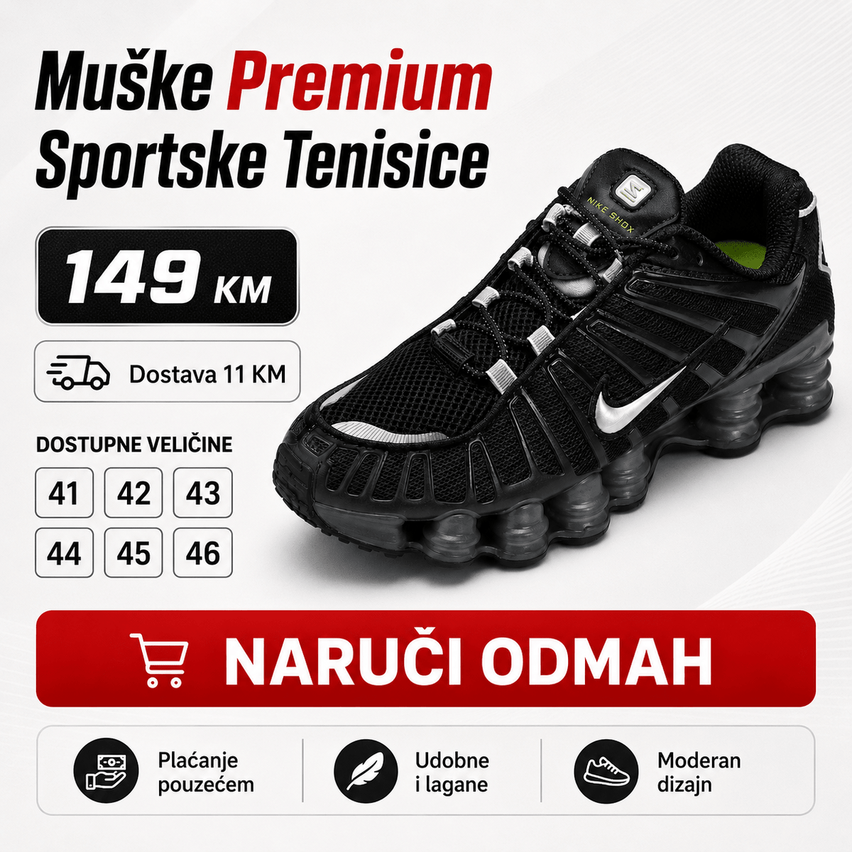 Muške Premium Crne Sportske Tenisice s Bijelim Detaljima – Muške tenisice – 41 – slika 5