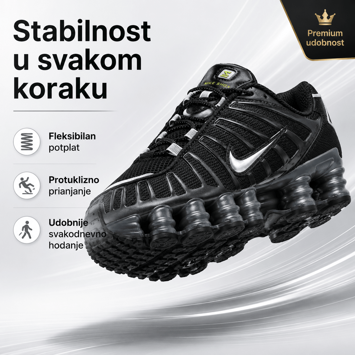 Muške Premium Crne Sportske Tenisice s Bijelim Detaljima – Muške tenisice – 41 – slika 3