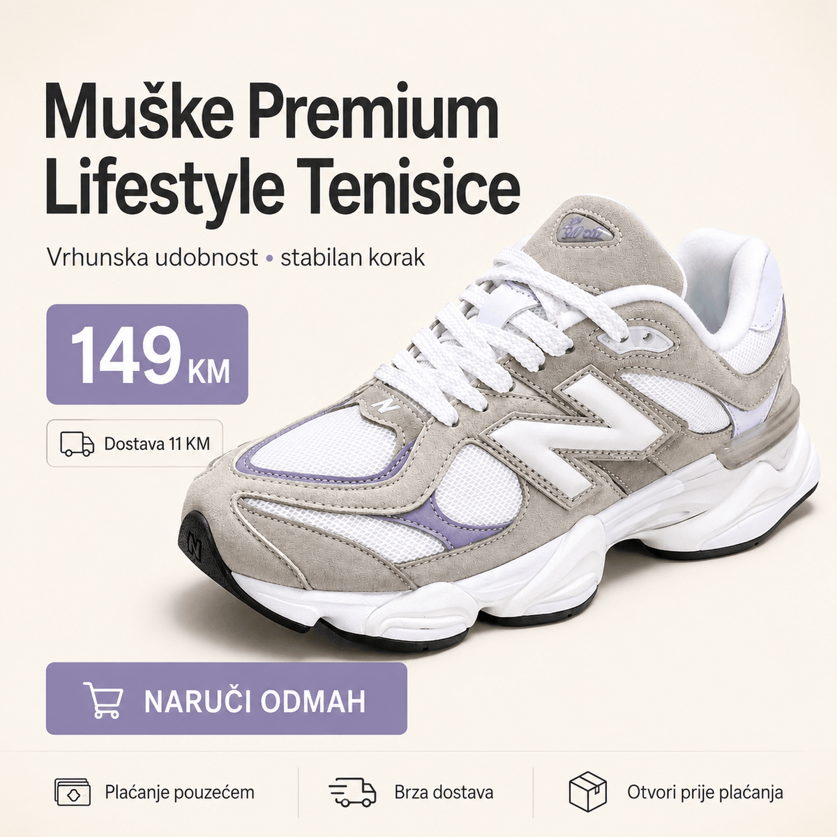 Muške Premium Lifestyle Tenisice – Sivo-Bijele – Muške tenisice – 41 – slika 2