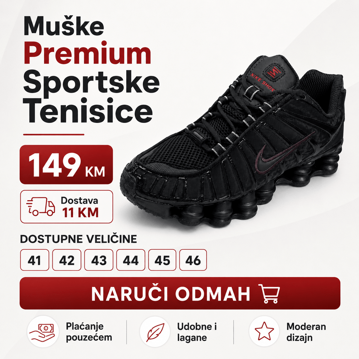 Muške Premium Sportske Tenisice – Crne s Bordo Detaljem – Muške tenisice – 41 – slika 8