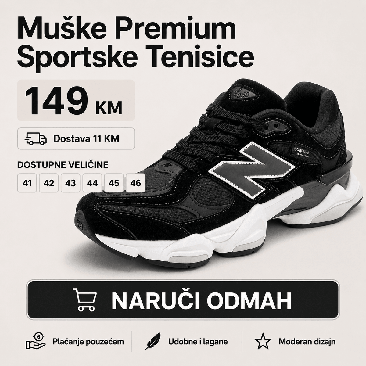Muške Premium Sportske Tenisice – Crne sa Sivo-Bijelim Detaljima – Muške tenisice – 41 – slika 8