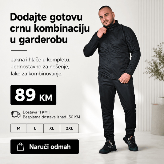 Muški Crni Komplet s Prošivenim Detaljima – Muški sportski komplet – M – slika 1