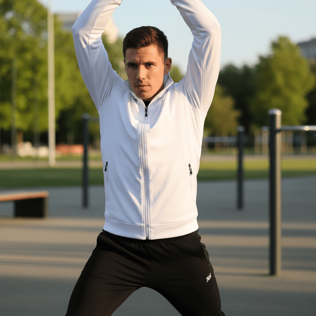 Muški Komplet Trenirka - Bijela Jakna – Muška Odjeća – S Bijelo/Crna – slika 3