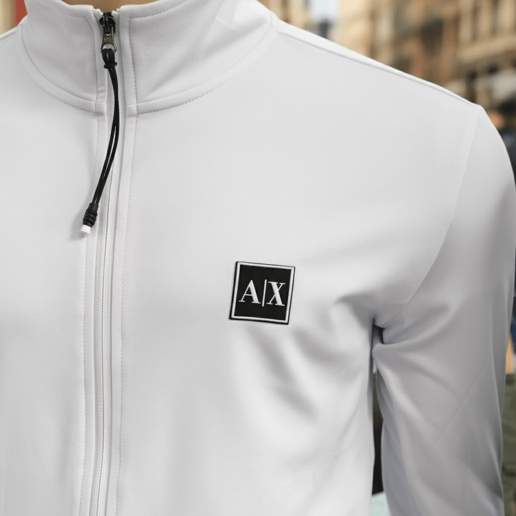 Muški Komplet Trenirka - Bijela Jakna – Muška Odjeća – S Bijelo/Crna – slika 2