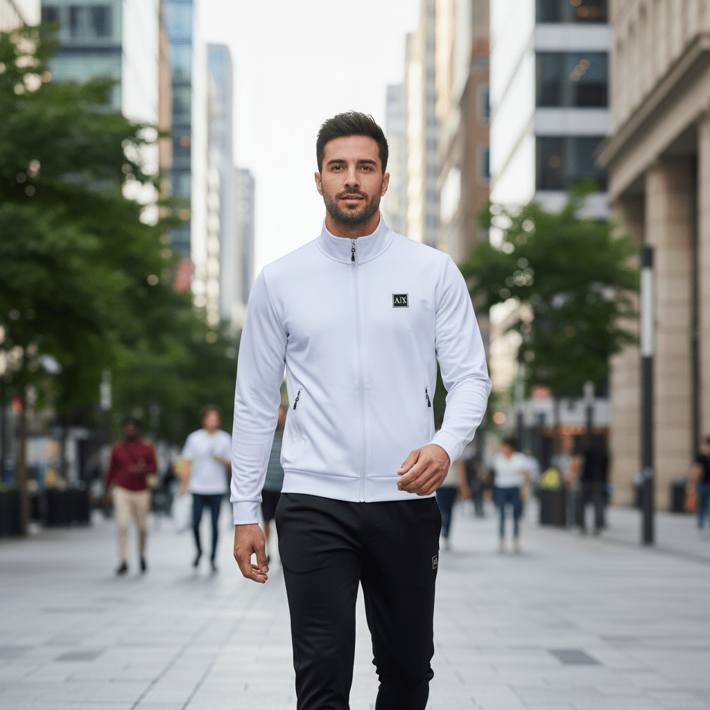 Muški Komplet Trenirka - Bijela Jakna – Muška Odjeća – S Bijelo/Crna – slika 1