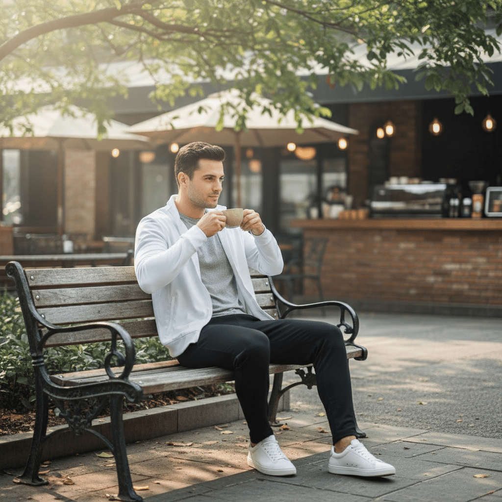 Muški Komplet Trenirka - Bijela Jakna – Muška Odjeća – S Bijelo/Crna – slika 4