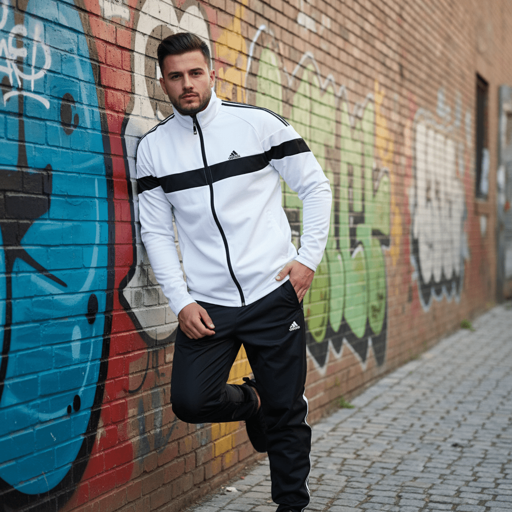 Muški Sportski Komplet Trenerka - Bijelo - Crna Elegancija – Muška Odjeća – M Bijelo - Crna – slika 1