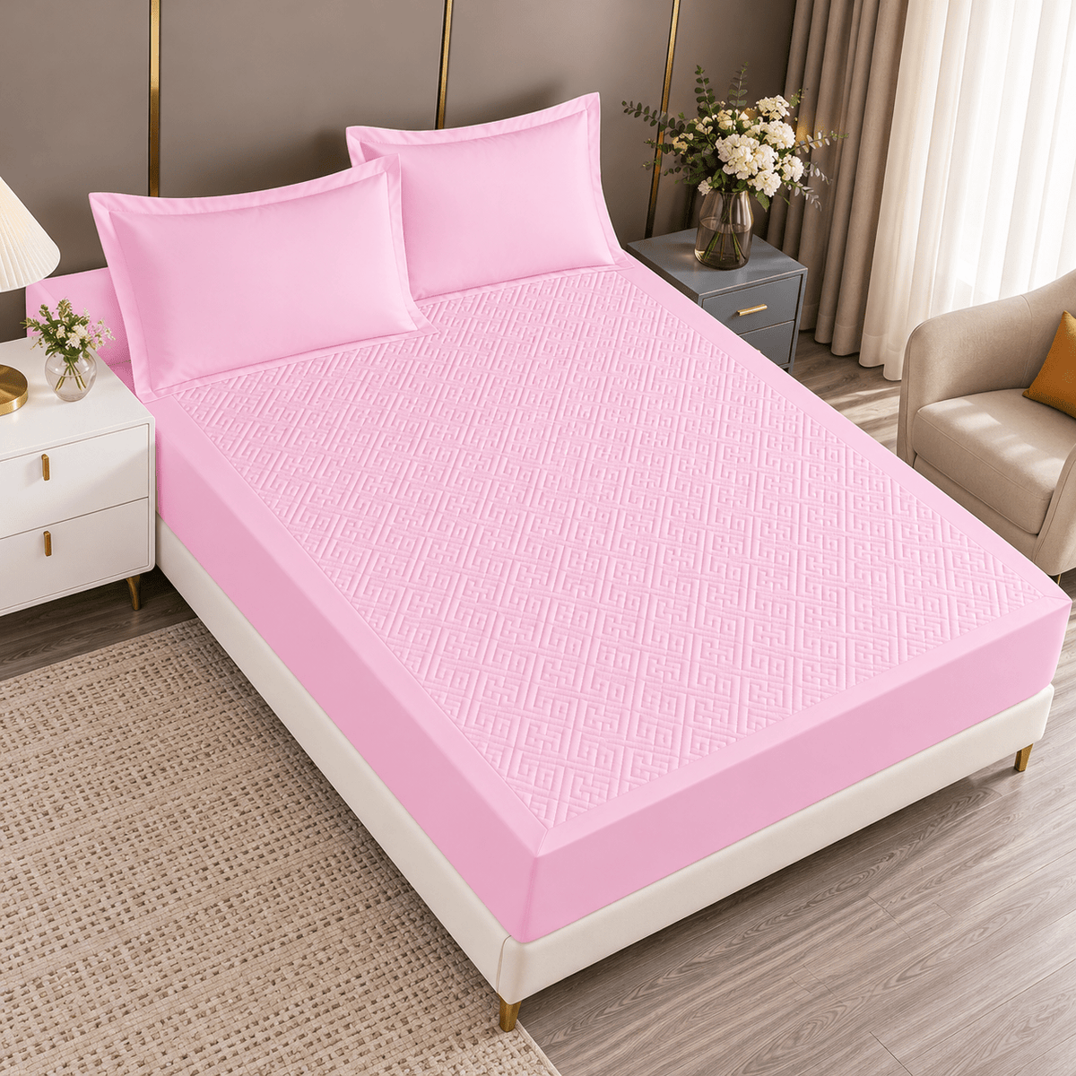 Navlaka za madrac i 2 jastučnice – 4 boje – Setovi navlake za madrac i jastučnica – 180 × 200 + 30 cm Ružičasta – slika 10