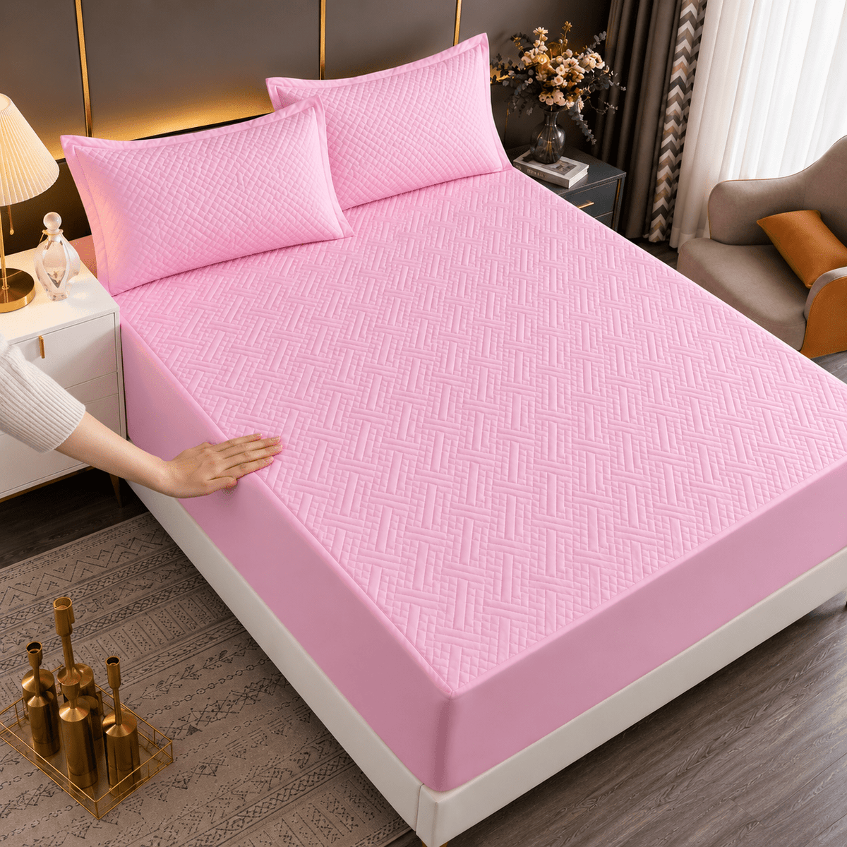 Navlaka za madrac i 2 jastučnice – 4 boje – Setovi navlake za madrac i jastučnica – 160 × 200 + 30 cm Ružičasta – slika 9