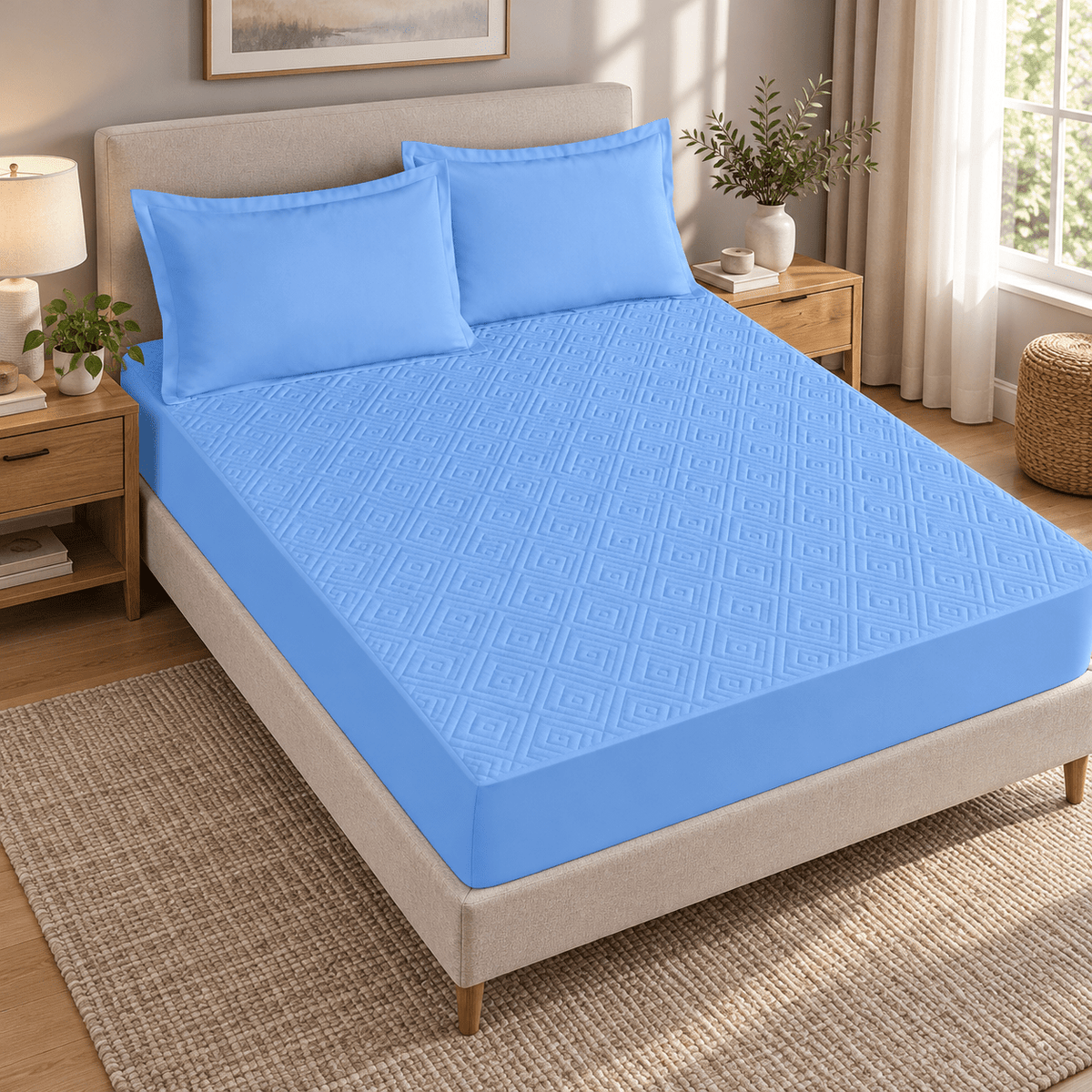 Navlaka za madrac i 2 jastučnice – 4 boje – Setovi navlake za madrac i jastučnica – 160 × 200 + 30 cm Plava – slika 2