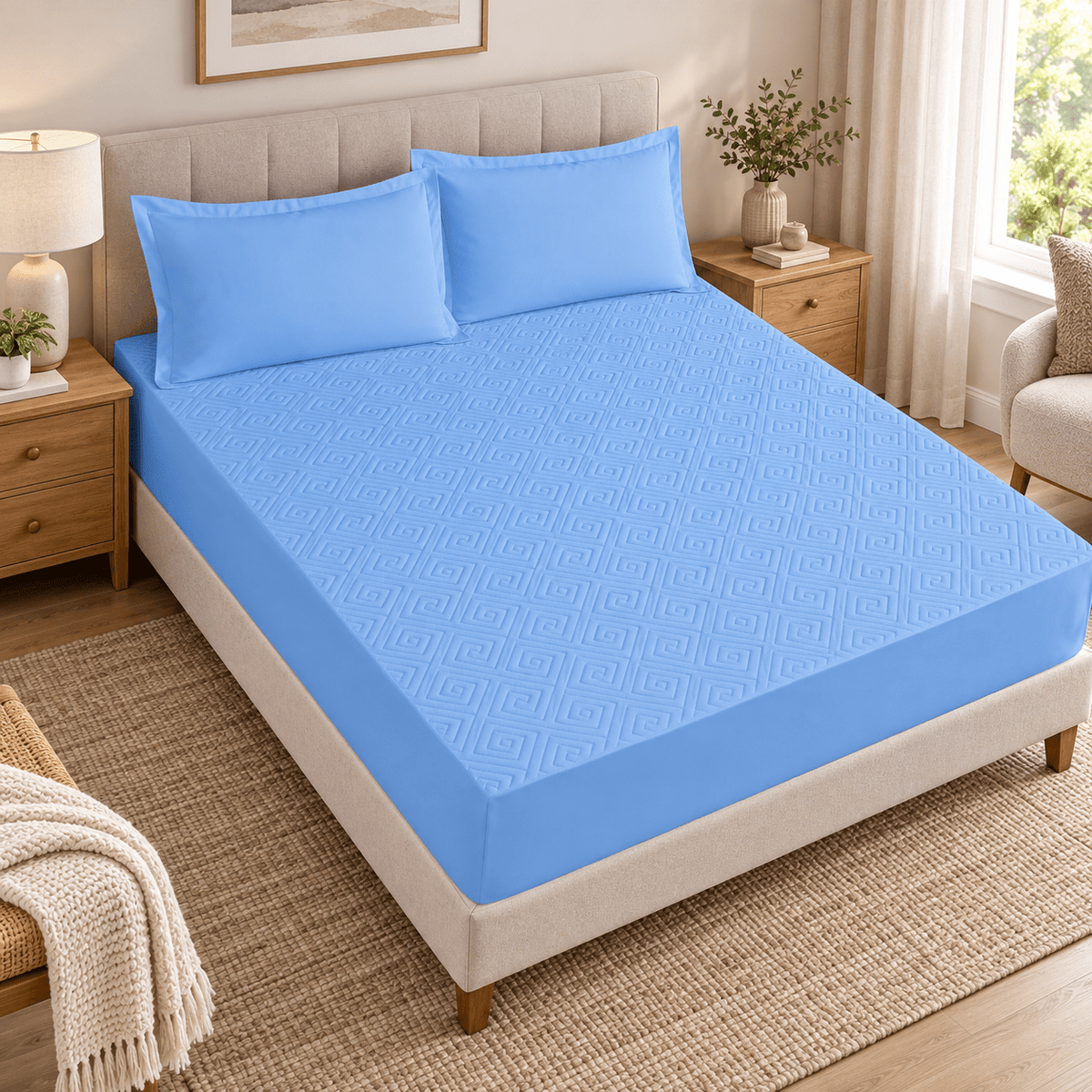 Navlaka za madrac i 2 jastučnice – 4 boje – Setovi navlake za madrac i jastučnica – 180 × 200 + 30 cm Plava – slika 5