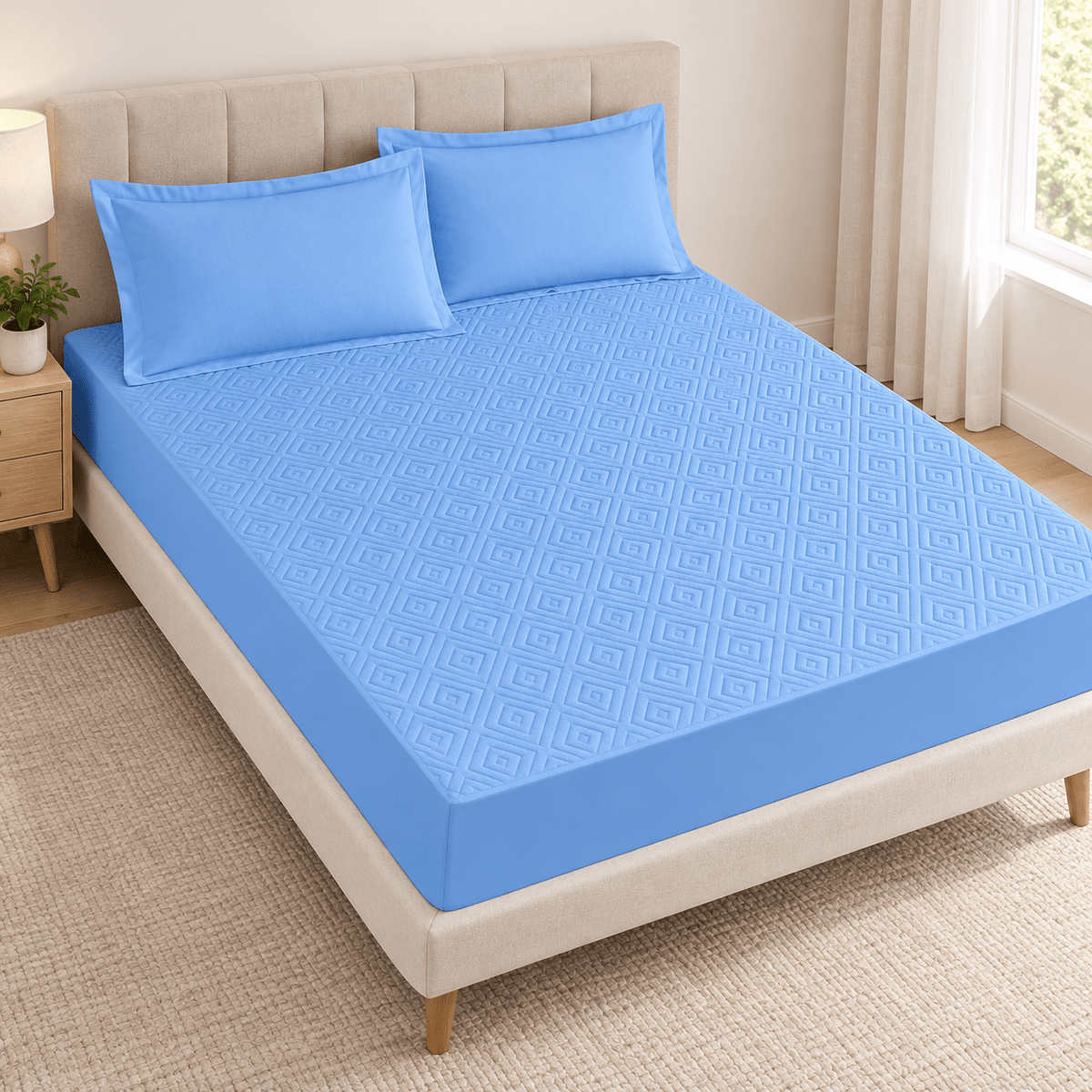Navlaka za madrac i 2 jastučnice – 4 boje – Setovi navlake za madrac i jastučnica – 160 × 200 + 30 cm Plava – slika 1