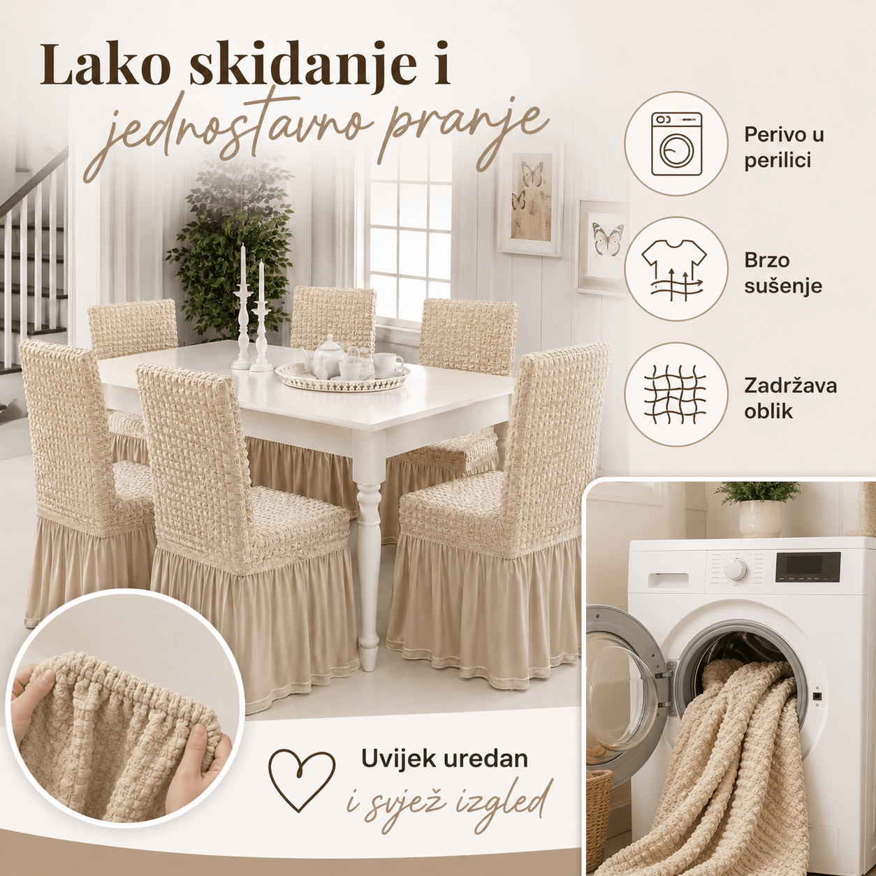 Navlake za Stolice s Elegantnom Suknjom – – Siva – slika 9