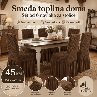 Navlake za Stolice s Elegantnom Suknjom – – Smeđa – slika 2