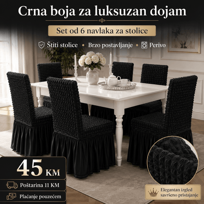 Navlake za Stolice s Elegantnom Suknjom – – Crne – slika 6