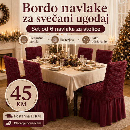 Navlake za Stolice s Elegantnom Suknjom – – Bordo – slika 4