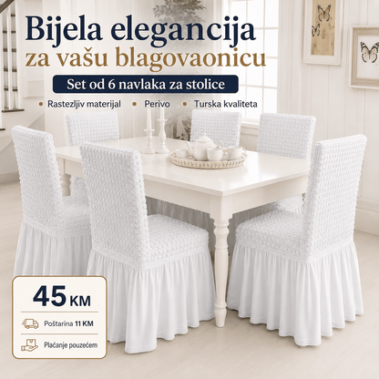 Navlake za Stolice s Elegantnom Suknjom – – Bijela – slika 3