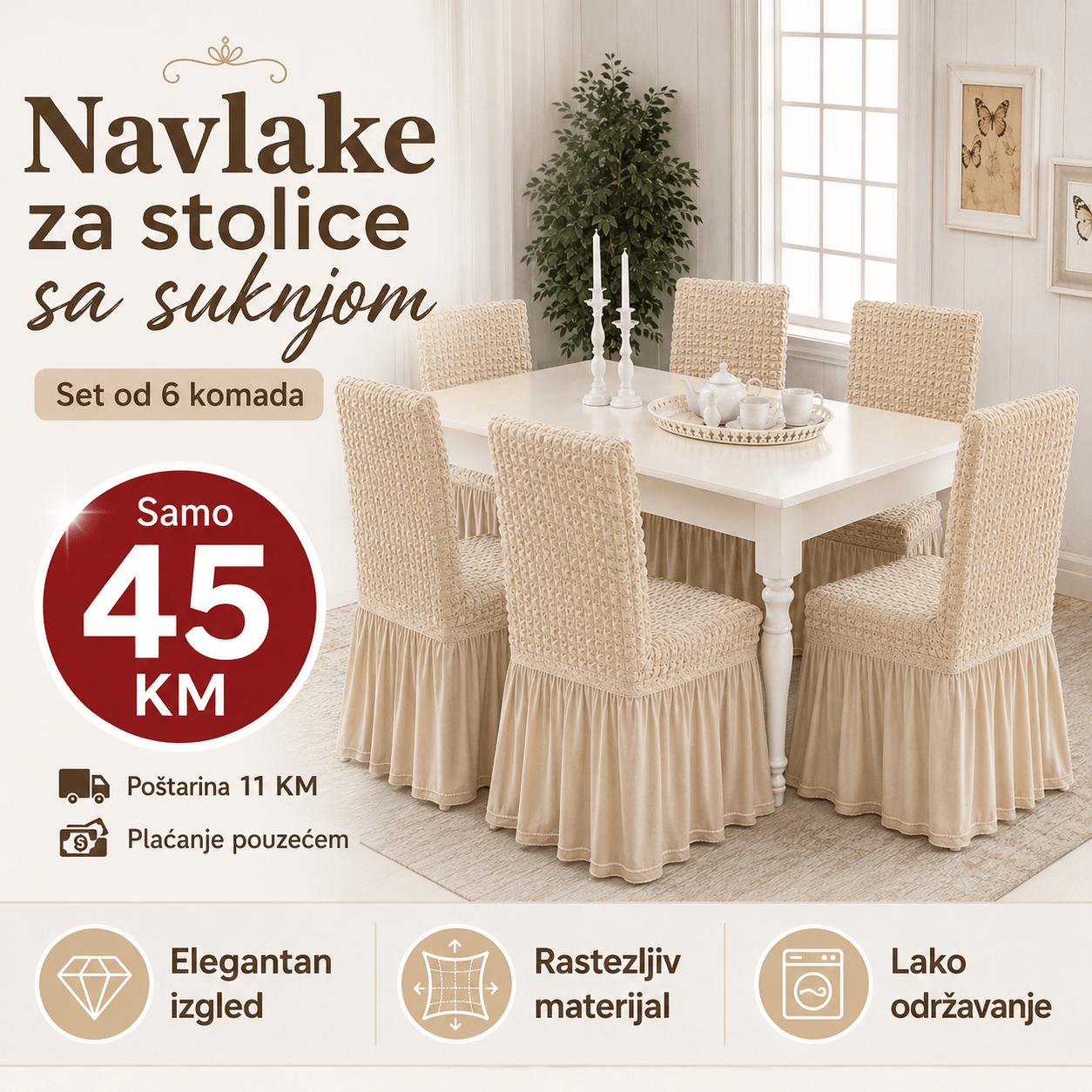 Navlake za Stolice s Elegantnom Suknjom – – Siva – slika 12