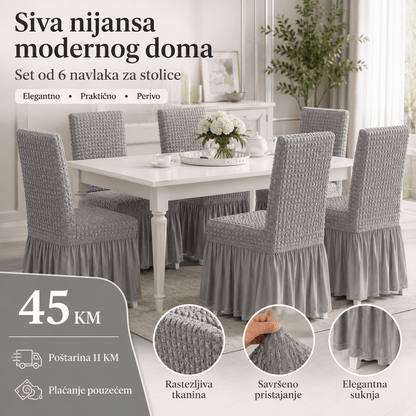 Navlake za Stolice s Elegantnom Suknjom – – Siva – slika 7