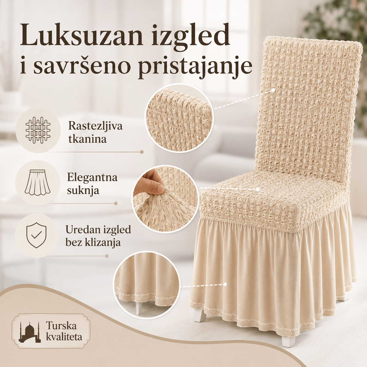 Navlake za Stolice s Elegantnom Suknjom – – Siva – slika 14