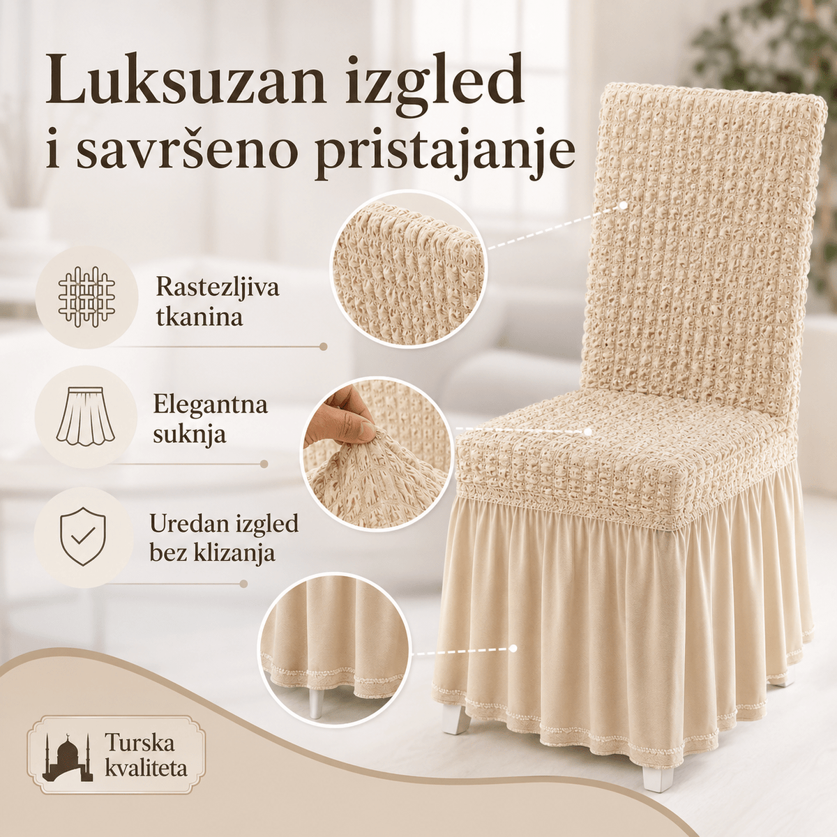 Navlake za Stolice s Elegantnom Suknjom – – Siva – slika 14