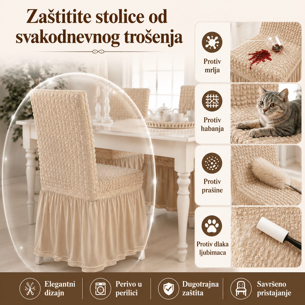 Navlake za Stolice s Elegantnom Suknjom – – Siva – slika 10