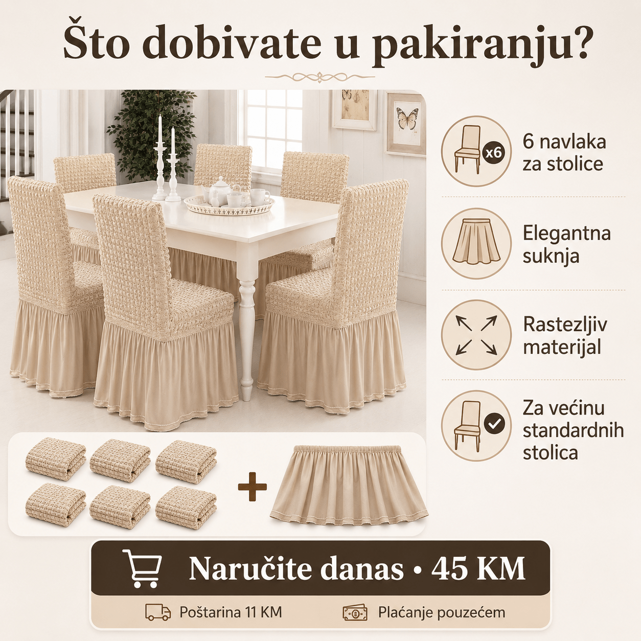 Navlake za Stolice s Elegantnom Suknjom – – Siva – slika 8