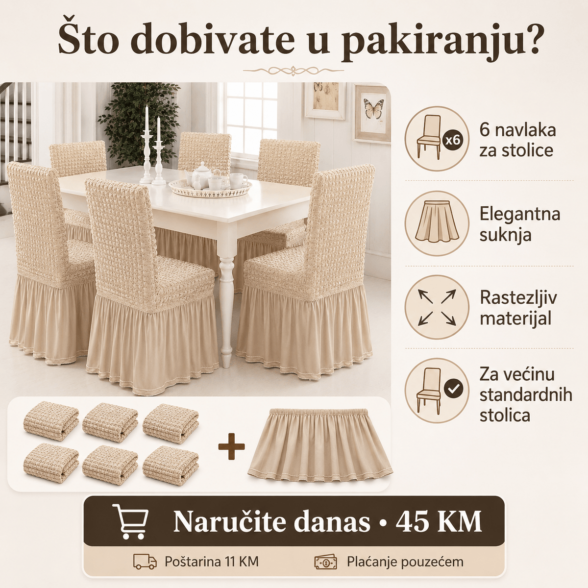 Navlake za Stolice s Elegantnom Suknjom – – Siva – slika 8