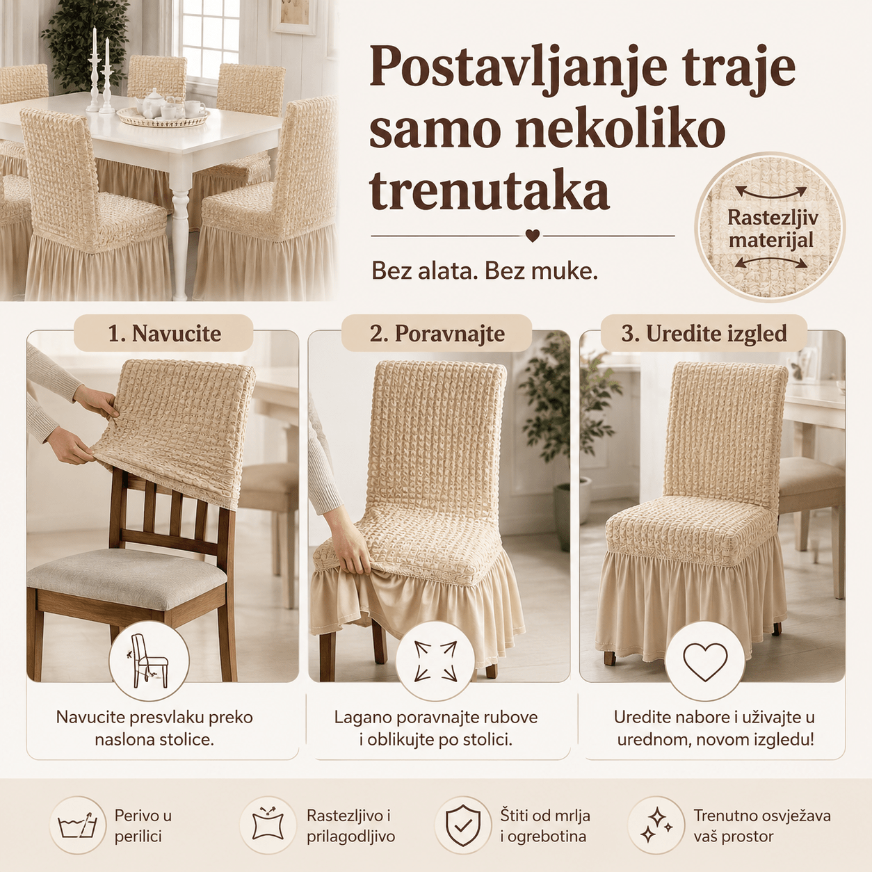 Navlake za Stolice s Elegantnom Suknjom – – Siva – slika 13