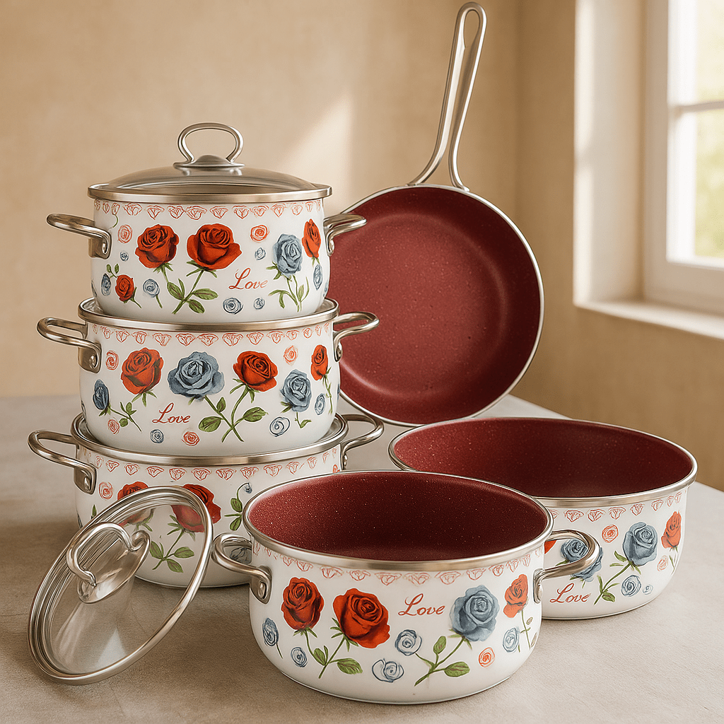 Netlon 10‑dijelni granitni set posuđa – – Crvena – slika 1