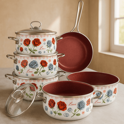 Netlon 10‑dijelni granitni set posuđa – – Crvena – slika 1