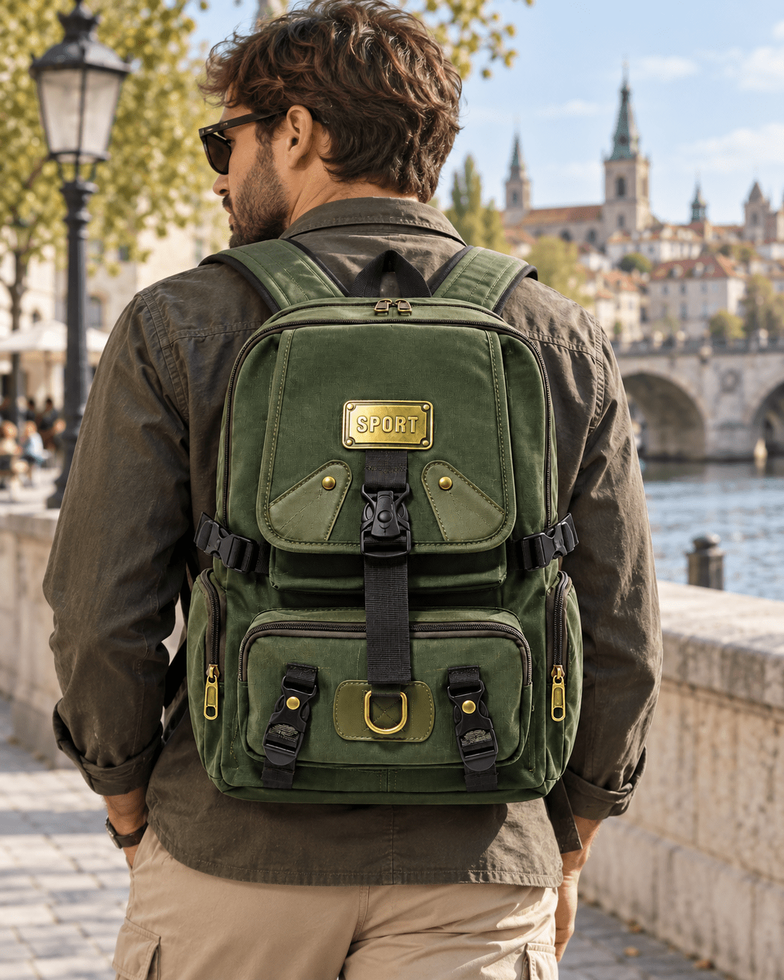 Outdoor ruksak s dva džepa na preklop – Sportske i putne torbe – Maslinasta – slika 3
