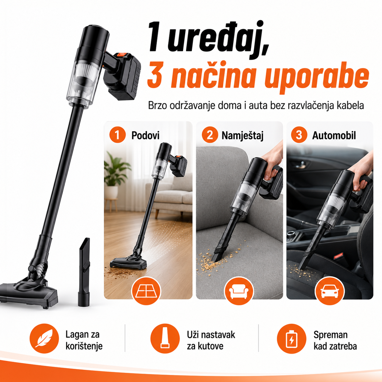 Bežični Usisavač 3u1 6635 – Štapni, Ručni i Automobilski Usisavač – slika 3