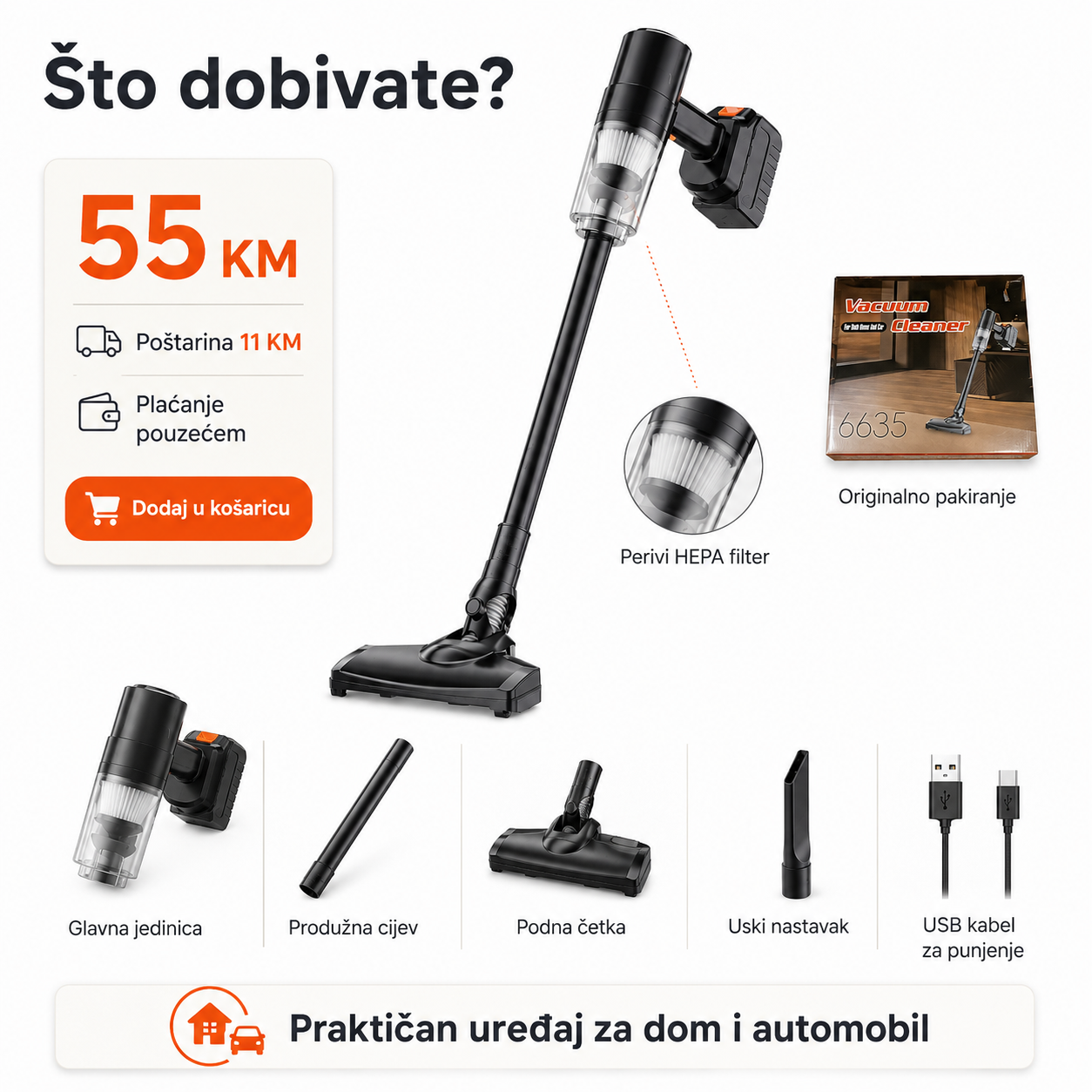 Bežični Usisavač 3u1 6635 – Štapni, Ručni i Automobilski Usisavač – slika 7