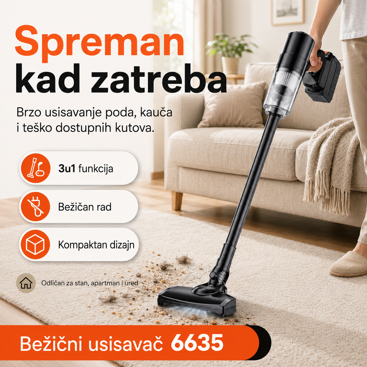 Bežični Usisavač 3u1 6635 – Štapni, Ručni i Automobilski Usisavač – slika 8