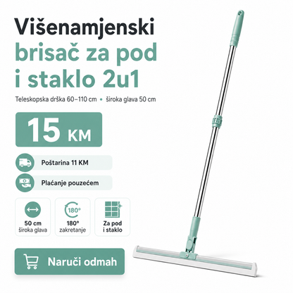 Višenamjenski Brisač za Pod i Staklo 2u1 – Teleskopska Drška 60–110 cm – slika 2