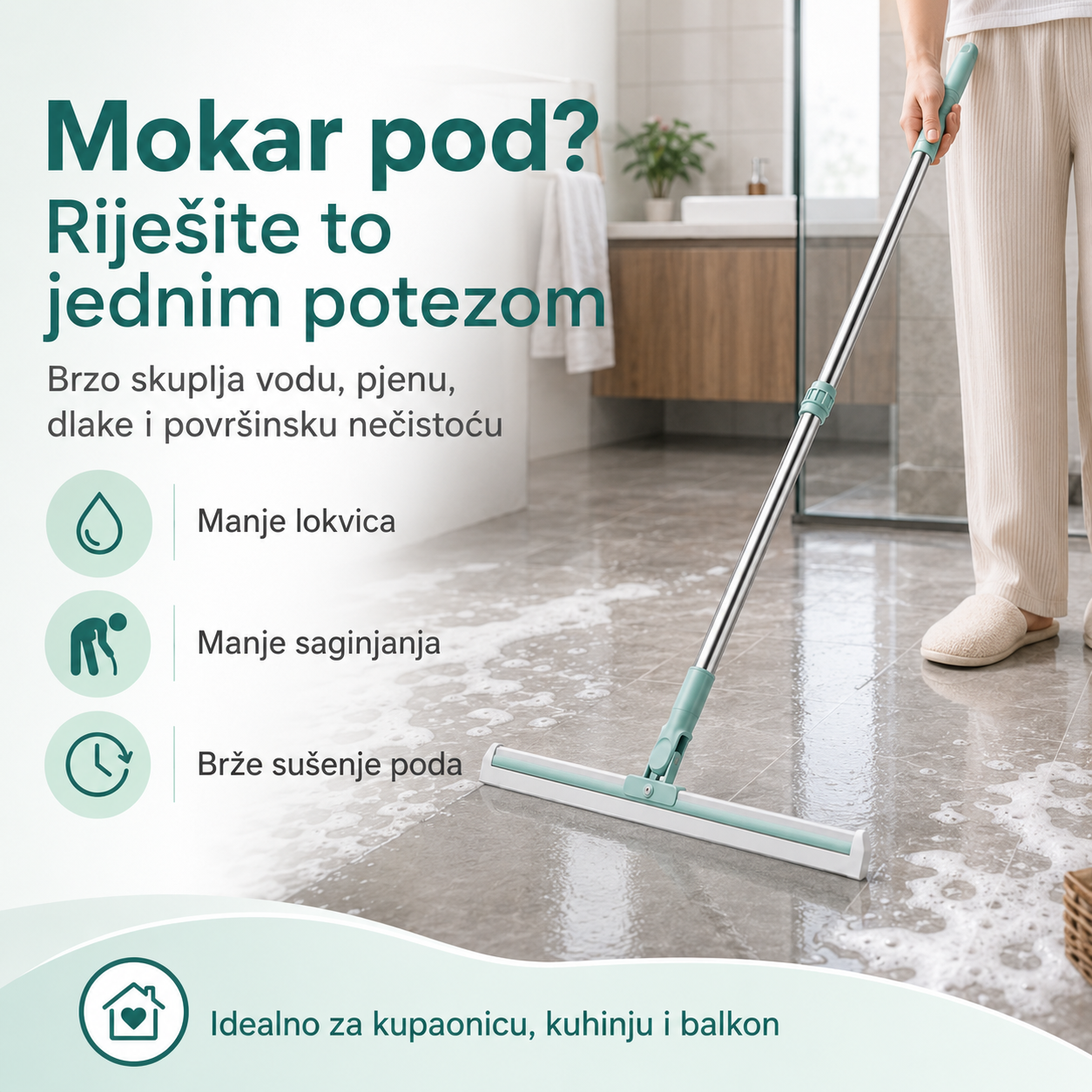Višenamjenski Brisač za Pod i Staklo 2u1 – Teleskopska Drška 60–110 cm – slika 3
